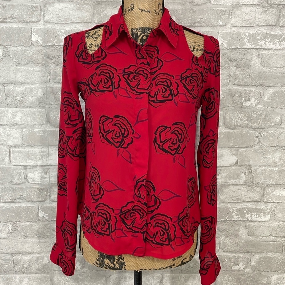 Nanette Lepore Red Floral Blouse